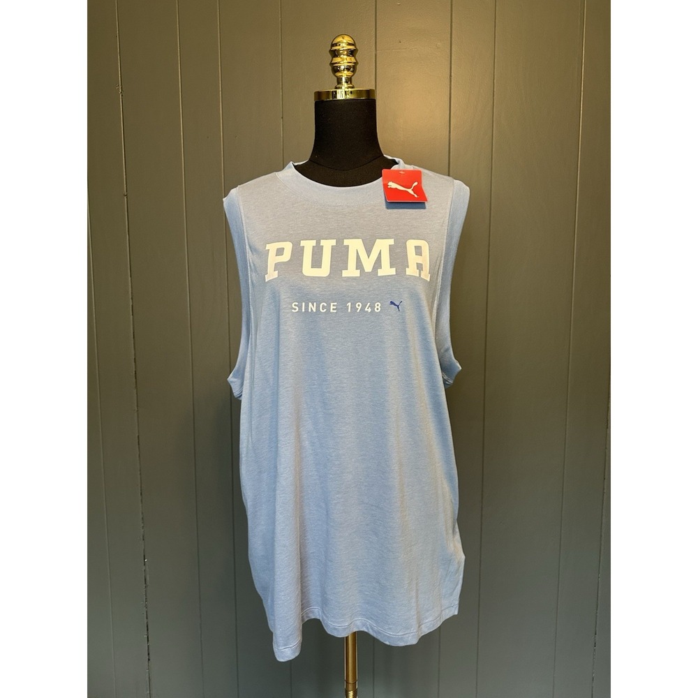 NWT Puma Women's Graphic Muscle Tank Plus T-Shirt Light‎ Blue XXL